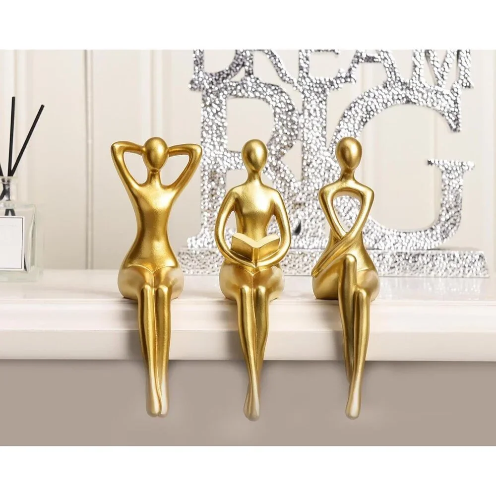 Gold Thinker Statue Décor Book Shelf Abstract Statue Ornament Office Décor
